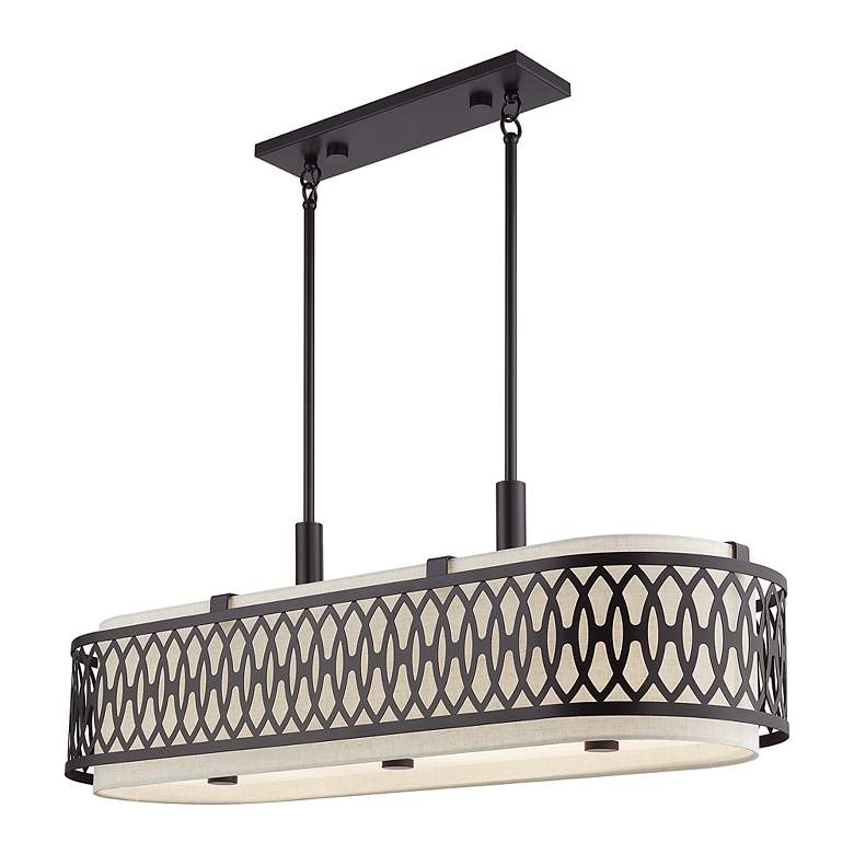 Image 3 Vistaview 6 Light English Bronze Large Linear Chandelier with Oatmeal Shade more views
