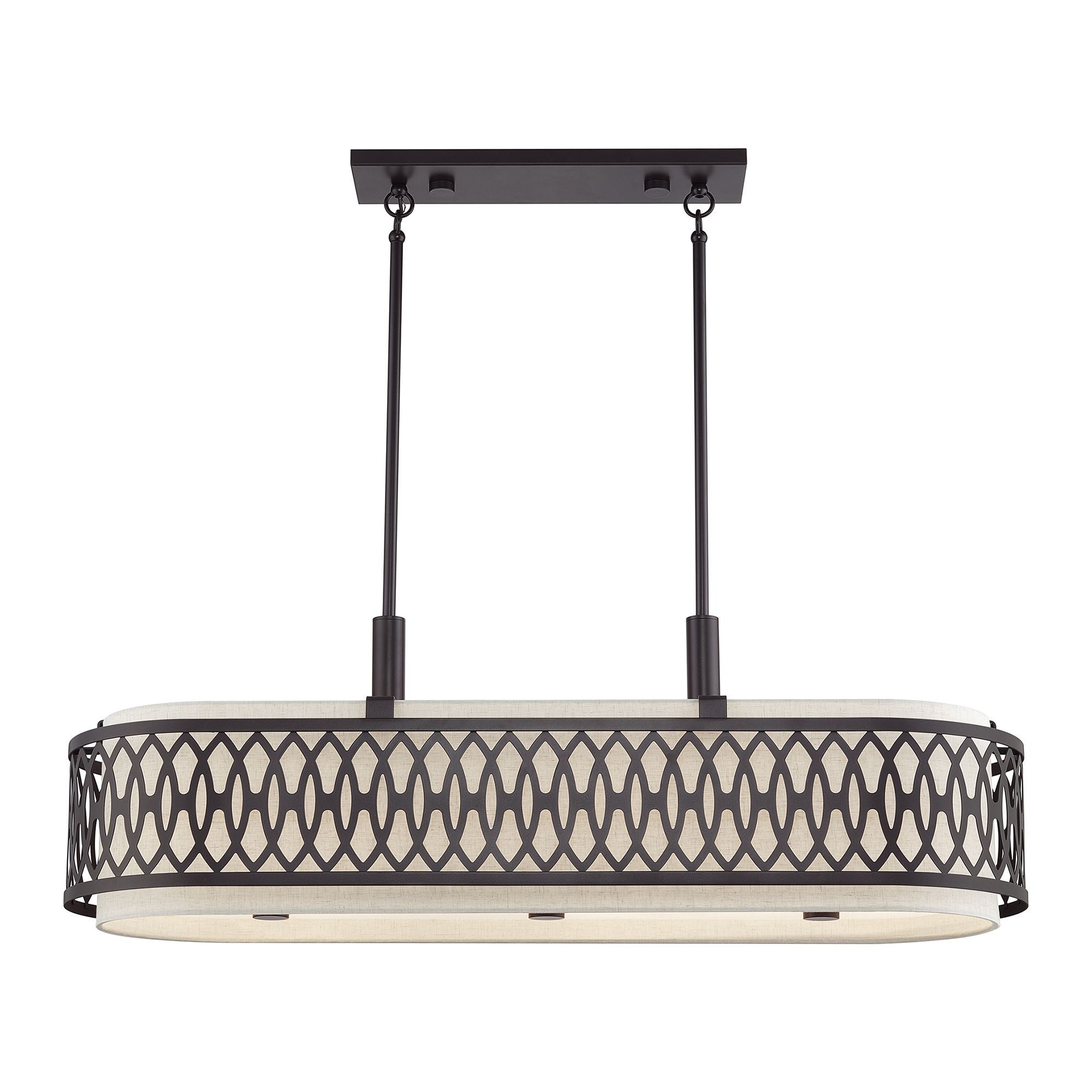 Vistaview 6 Light English Bronze Large Linear Chandelier with Oatmeal Shade