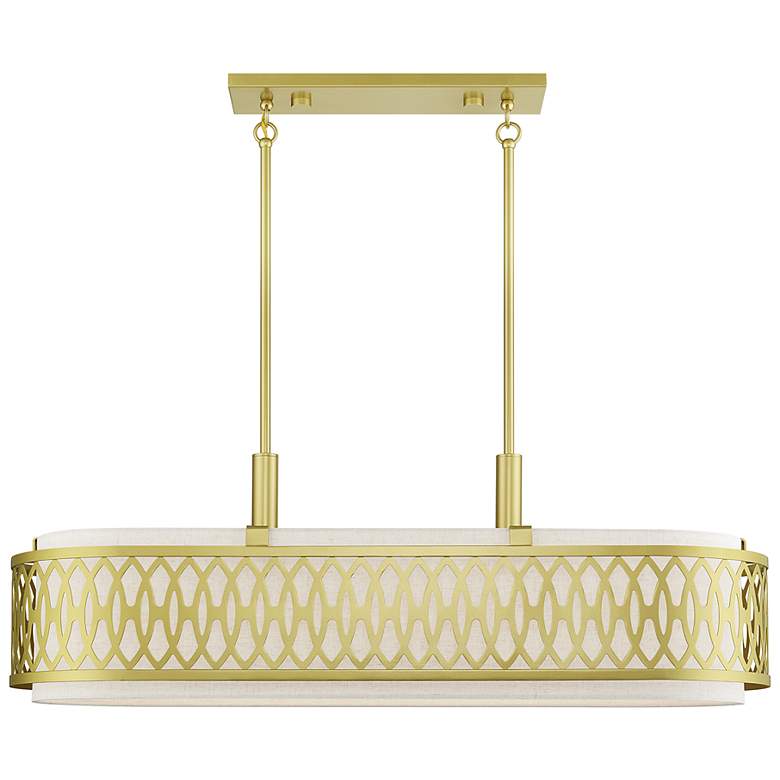 Image 2 Vistaview 6 Light Soft Gold Large Linear Chandelier with Oatmeal Shade