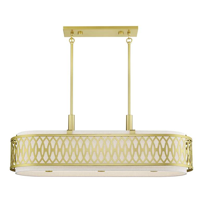 Image 3 Vistaview 6 Light Soft Gold Large Linear Chandelier with Oatmeal Shade more views