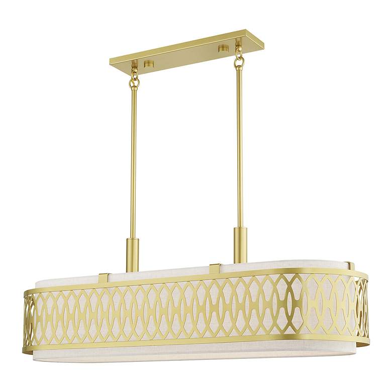 Image 4 Vistaview 6 Light Soft Gold Large Linear Chandelier with Oatmeal Shade more views