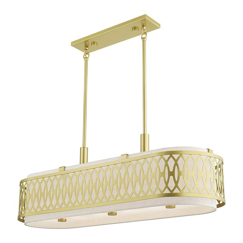 Image 5 Vistaview 6 Light Soft Gold Large Linear Chandelier with Oatmeal Shade more views