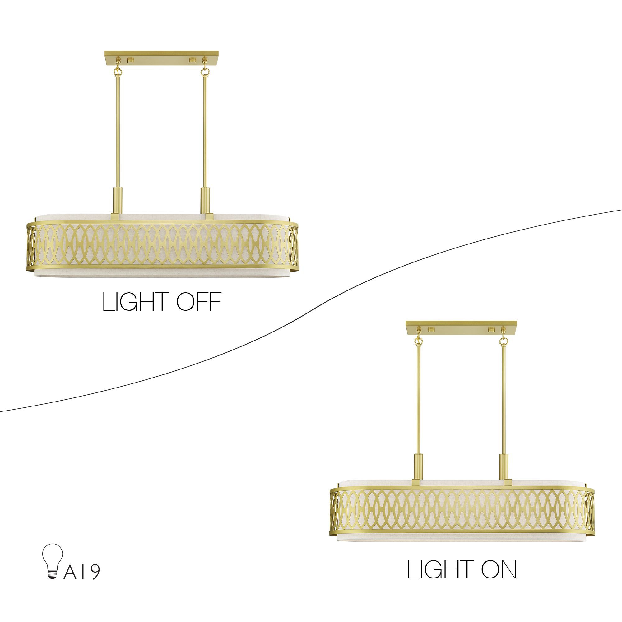 Vistaview 6 Light Soft Gold Large Linear Chandelier with Oatmeal Shade