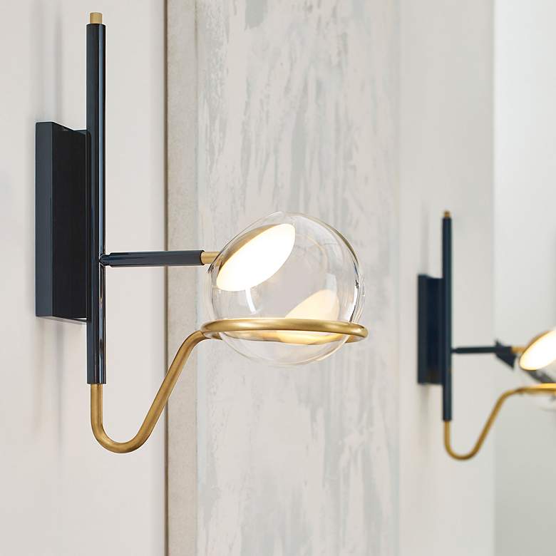 Image 1 Visual Comfort Crosby 18"H Black and Brass LED Wall Sconce