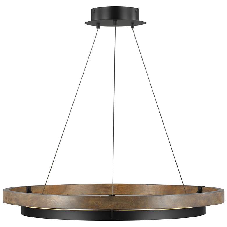 Image 3 Visual Comfort Grace 30" Matte Black Weathered Oak Wood LED Chandelier