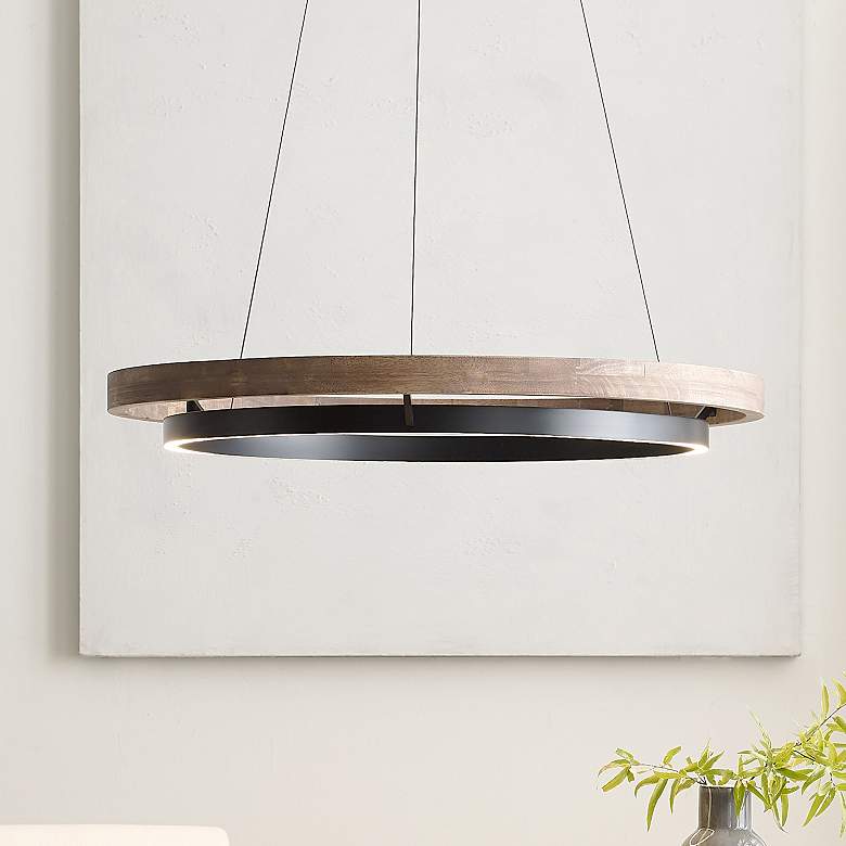 Image 2 Visual Comfort Grace 30" Matte Black Weathered Oak Wood LED Chandelier