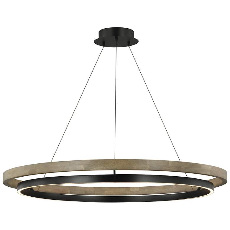 Image 2 Visual Comfort Grace 48" Matte Black Weathered Oak LED Ring Chandelier
