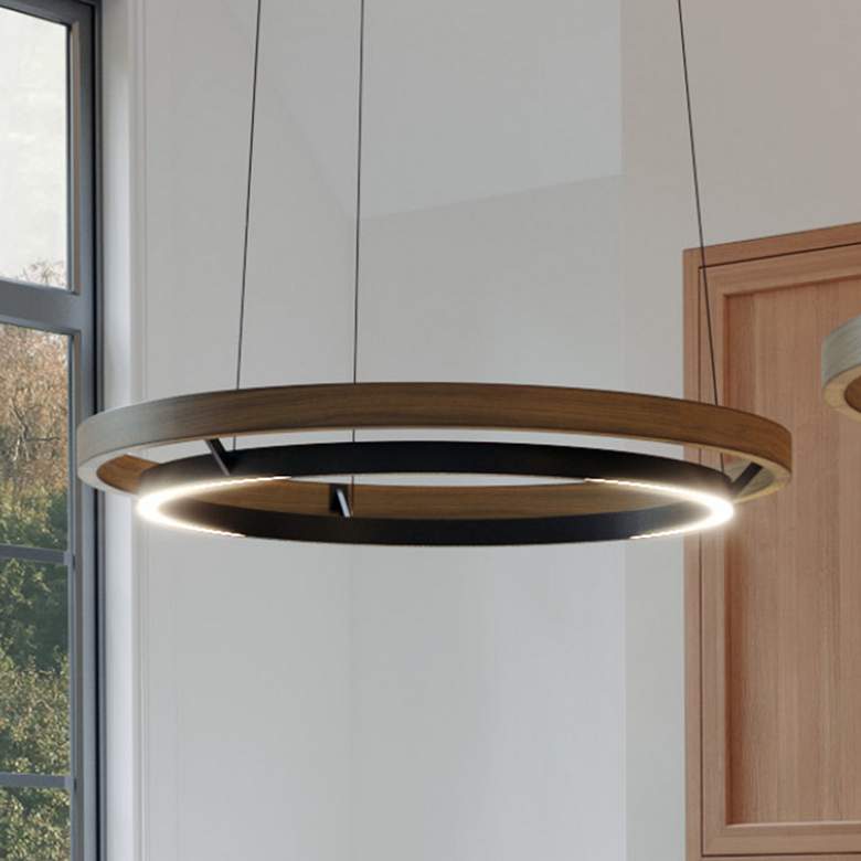Image 1 Visual Comfort Grace 48" Matte Black Weathered Oak LED Ring Chandelier
