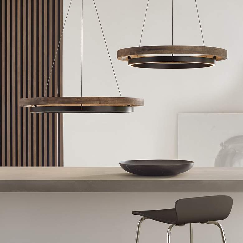 Image 4 Visual Comfort Grace 48" Matte Black Weathered Oak LED Ring Chandelier more views