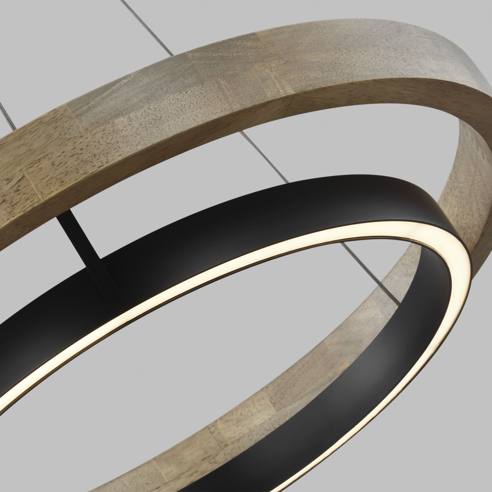 Visual Comfort Grace 48" Matte Black Weathered Oak LED Ring Chandelier