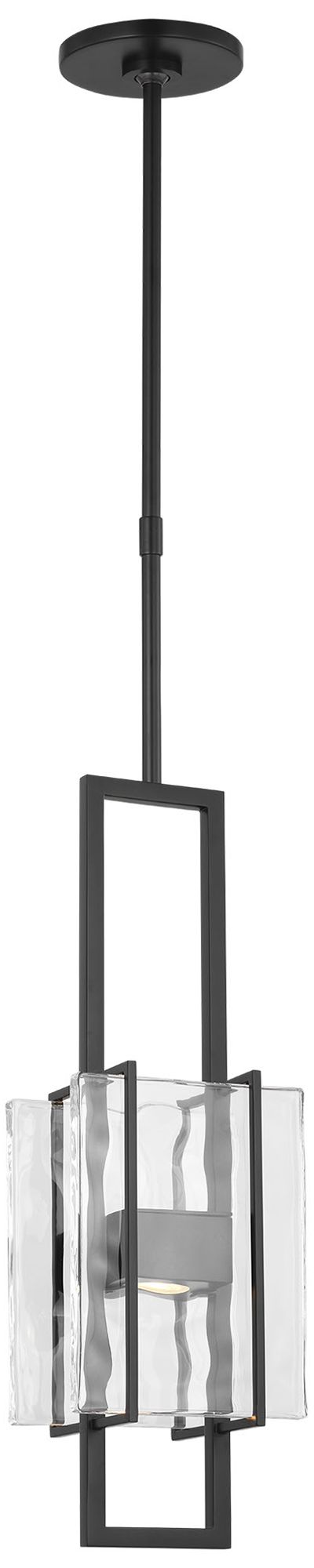 Image 2 Visual Comfort Modern 2700K LED 19 inch Black and Chunky Glass Pendant more views
