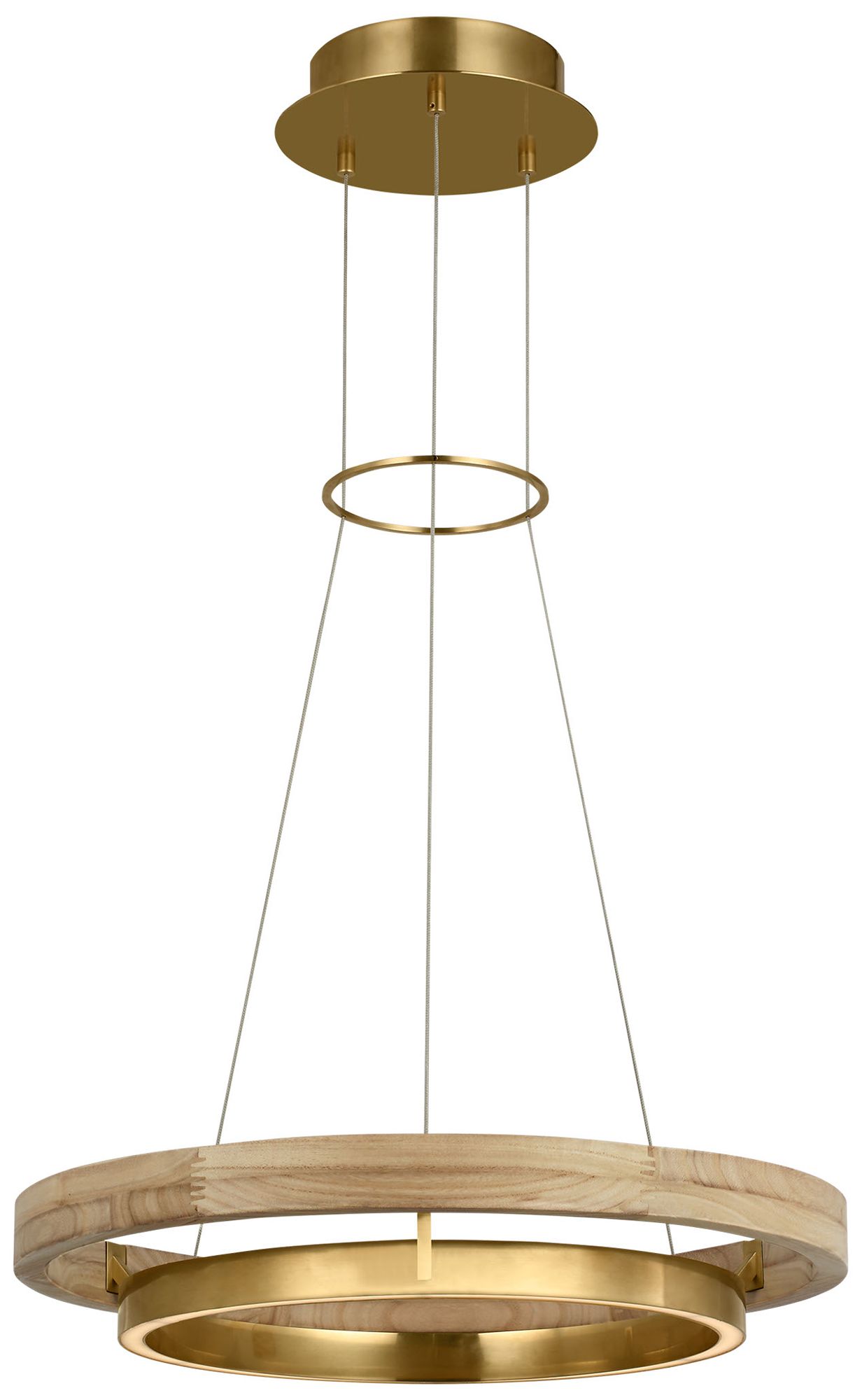 Visual Comfort Modern 30K LED 24 inch Natural Oak and Brass Ring Chandelier