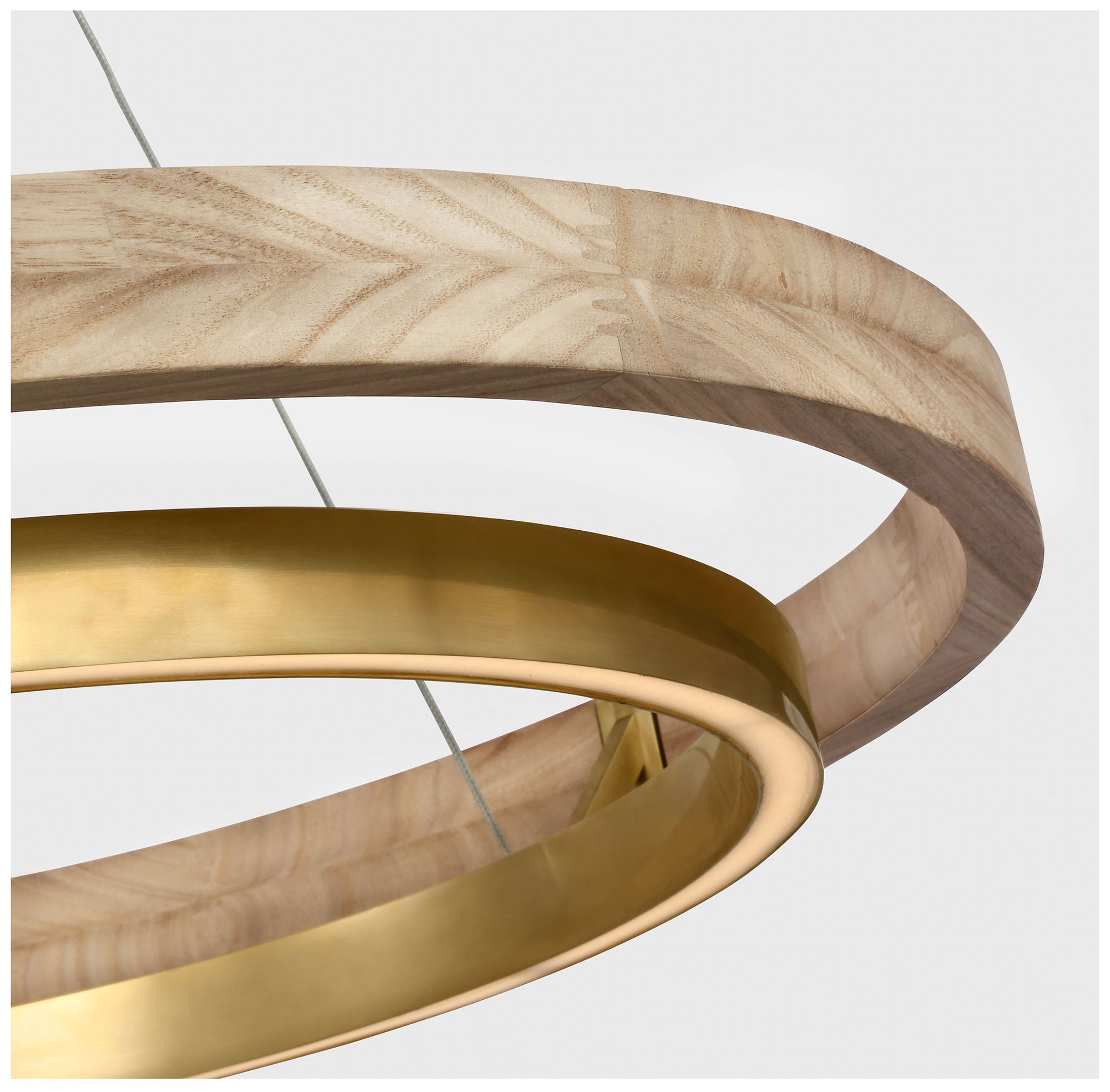 Image 3 Visual Comfort Modern 30K LED 24 inch Natural Oak and Brass Ring Chandelier more views