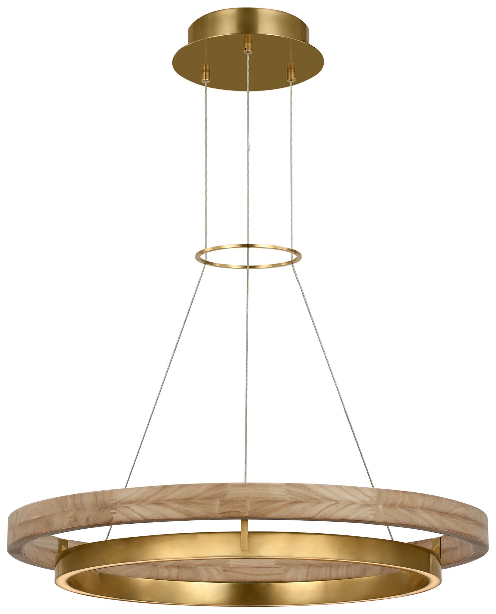 Image 2 Visual Comfort Modern 30K LED 30 inch Natural Oak and Brass Ring Chandelier more views