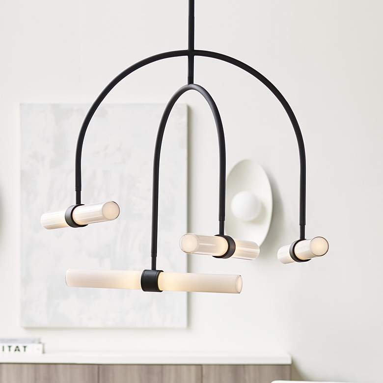 Image 1 Visual Comfort Modern Calumn 4 Light 3000K LED Nightshade Black Chandelier