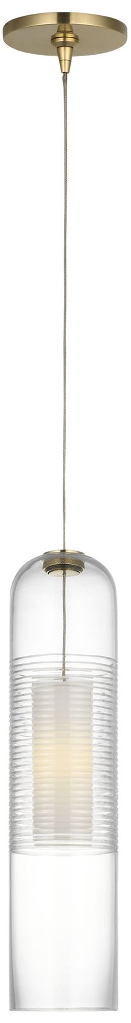 Visual Comfort Modern GY 6.35 4-Inch Wide Ribbed Glass and Brass Pendant