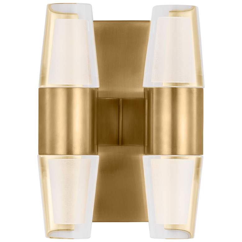 Image 1 Visual Comfort Modern Lassell Double Short Etched Crystal and Brass Sconce