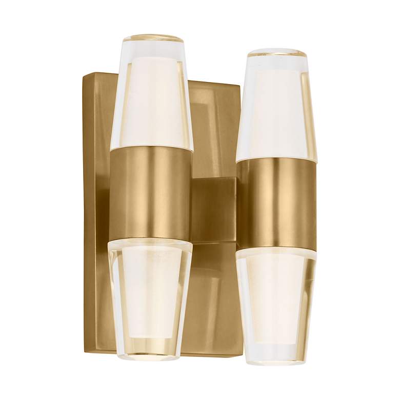 Image 2 Visual Comfort Modern Lassell Double Short Etched Crystal and Brass Sconce more views