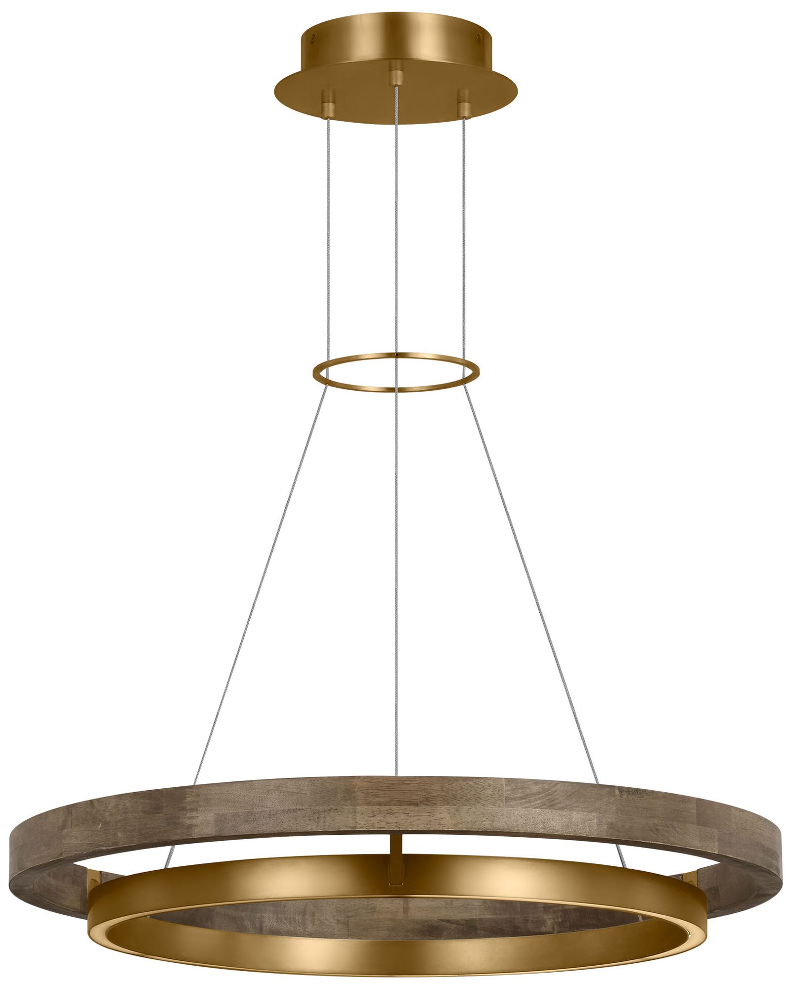 Image 2 Visual Comfort Modern LED 30 inch Weathered Oak and Brass Ring Chandelier more views