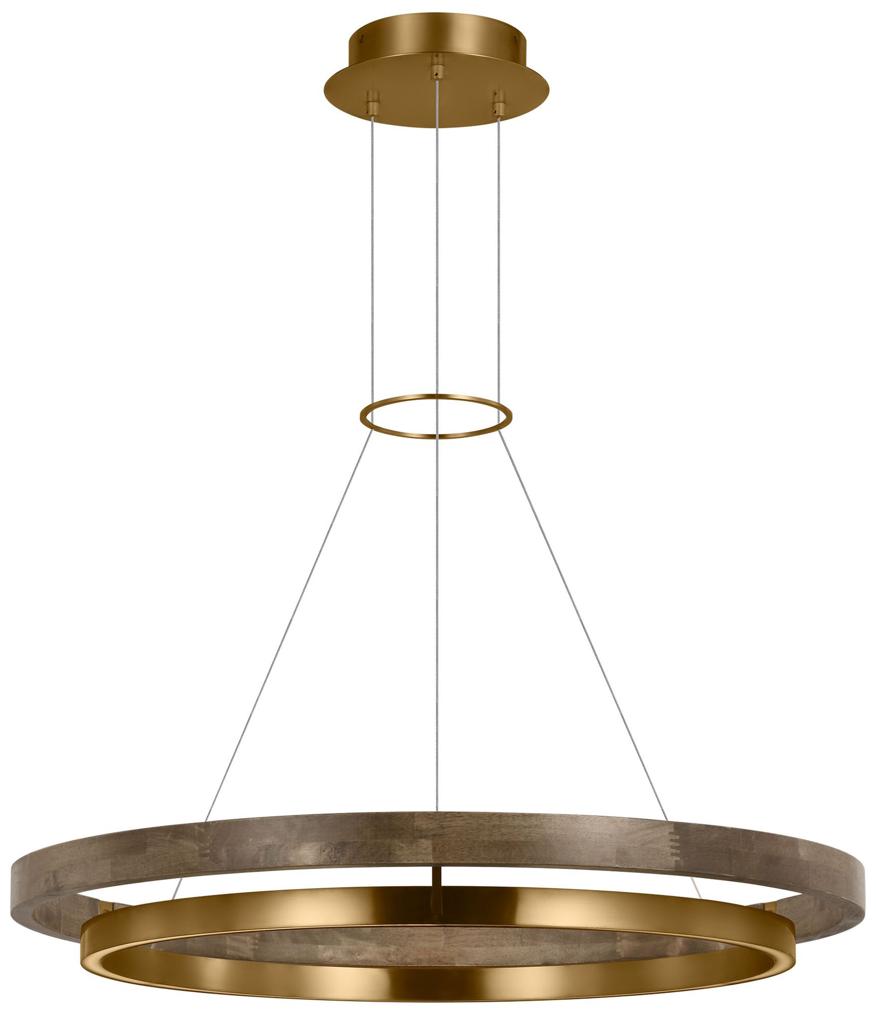 Image 2 Visual Comfort Modern LED 36 inch Weathered Oak and Brass Ring Chandelier more views