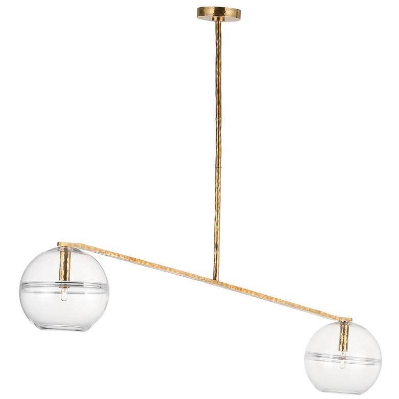 Image 1 Visual Comfort Modern Lowing Wide Antique Brass Chandelier with LED Bulbs