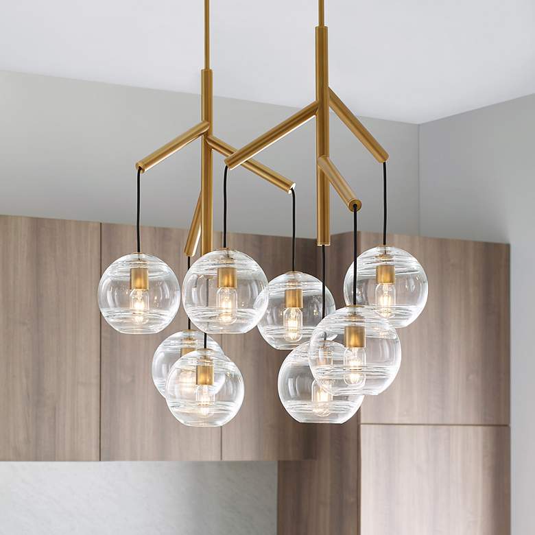 Image 1 Visual Comfort Modern Sedona Double Clear Glass Aged Brass E26 Chandelier