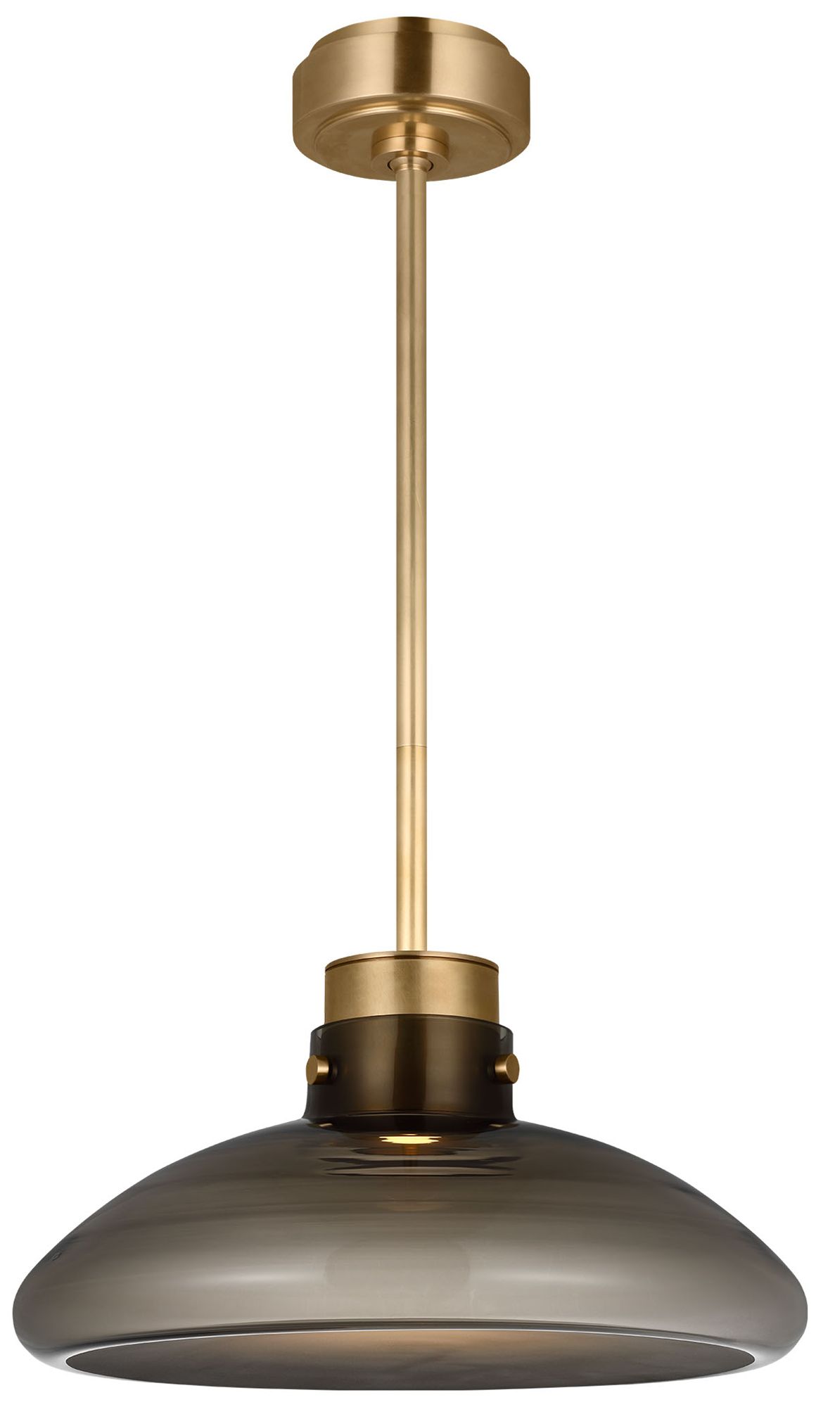 Image 2 Visual Comfort Modern Warm Dim LED 16 inch Brass and Smoked Glass Pendant more views