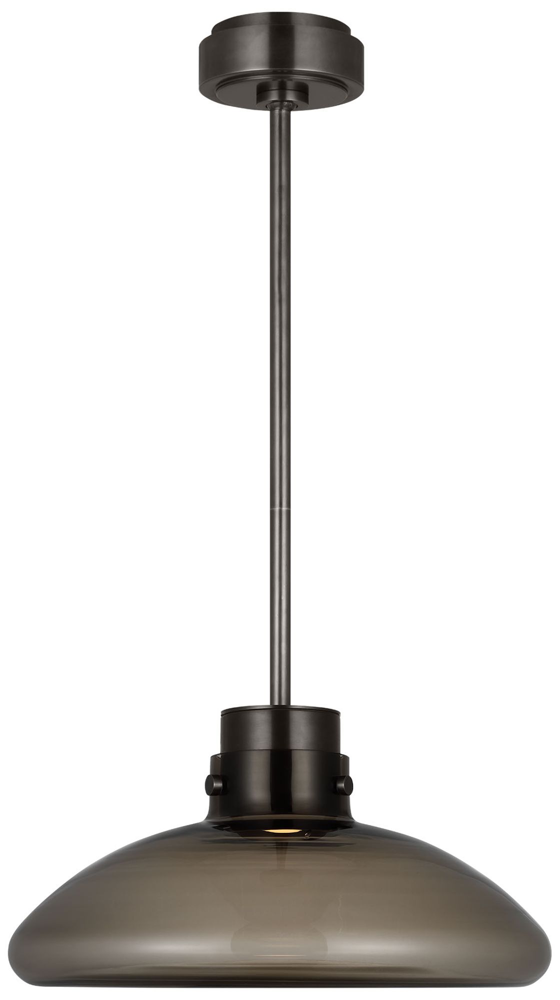 Visual Comfort Modern Warm Dim LED 16 inch Bronze and Smoked Glass Pendant