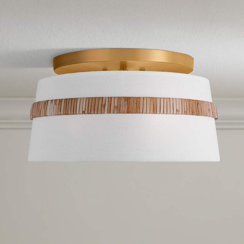 Image 1 Visual Comfort Studio Cordtlandt 14" Rattan and Glass Ceiling Light
