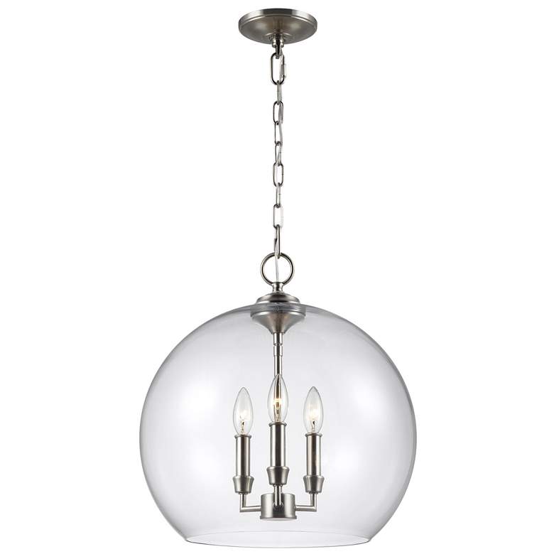 Image 1 Visual Comfort Studio Lawler Satin Nickel Pendant 3 B10 Torpedo 60w