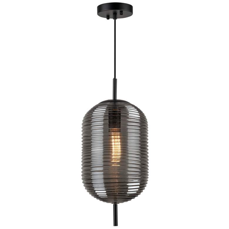 Image 1 Vita 8.6" Wide Black Pendant With Smoke Grey Glass Shade