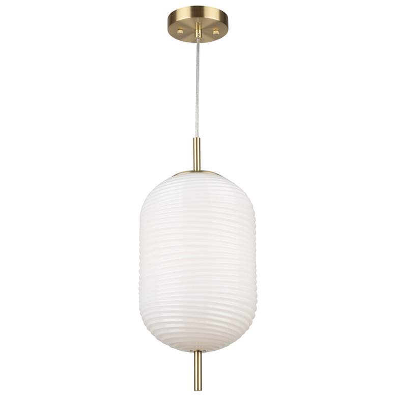 Image 1 Vita 8.6" Wide Brass Pendant With White Glass Shade