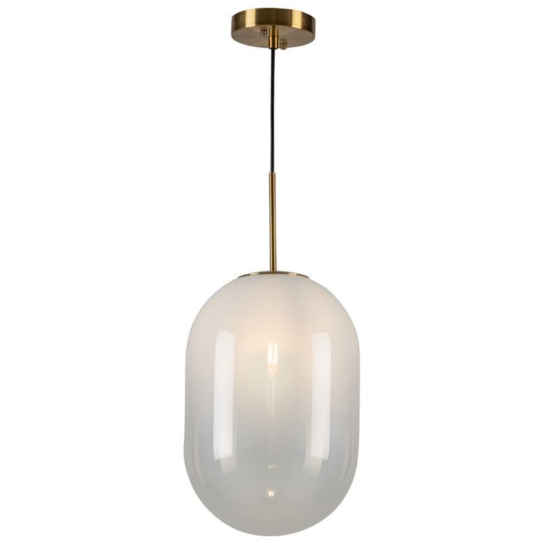 Image 1 Vita 9.4" Wide Brass Pendant With White Ombre Glass Shade
