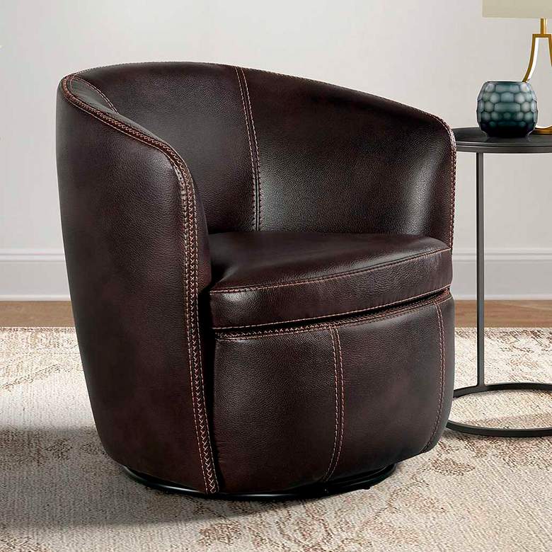 Image 1 Vito Pebble Brown Faux Leather Barrel Swivel Chair
