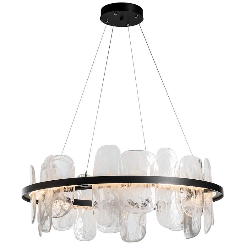 Image 1 Vitre Circular LED Pendant - Black Finish - White Glass - Standard Height