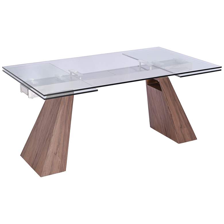 Image 1 Vittorio Clear Glass Top and Walnut Extendable Dining Table
