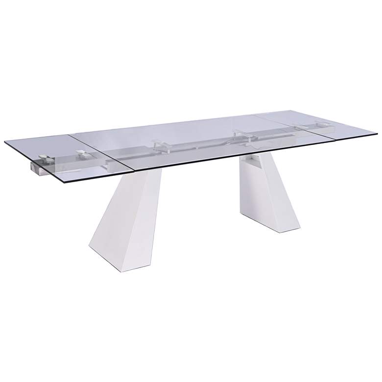 Image 1 Vittorio Clear Glass Top White Wood Extendable Dining Table