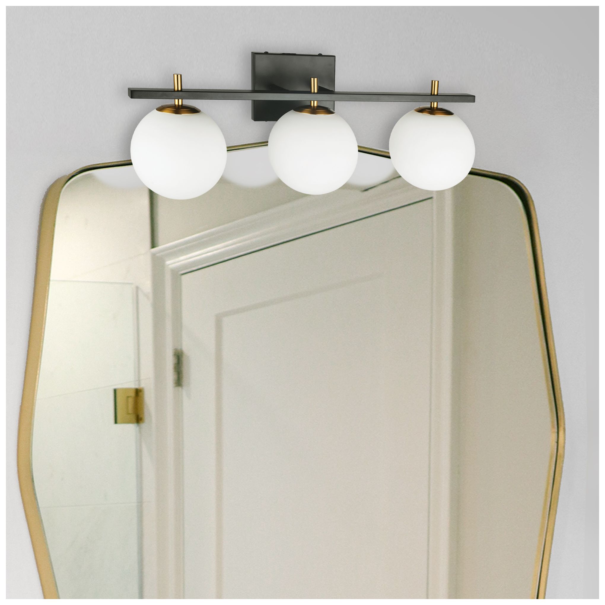 Image 3 Vivaldi Transitional 3 Light Vanity, Matte Black and Aged Brass more views