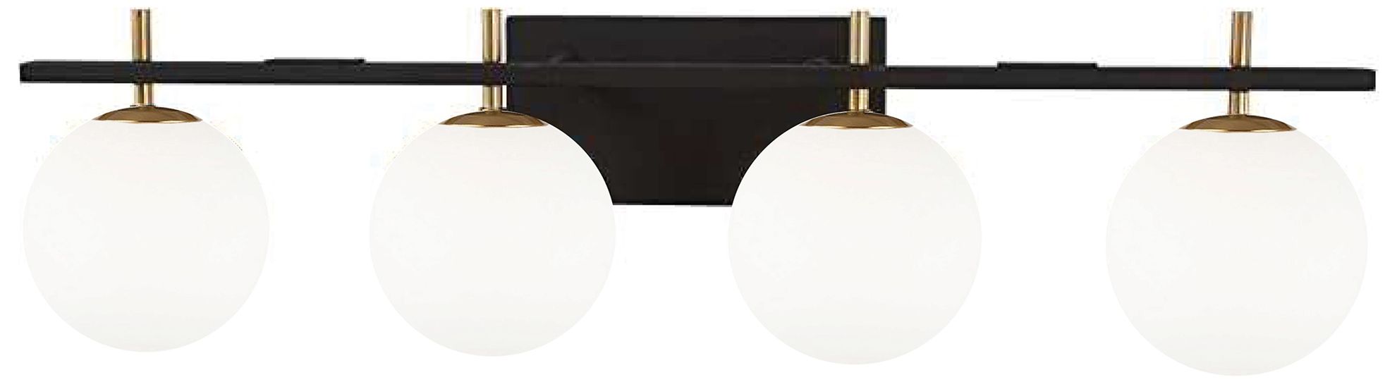 Vivaldi Transitional 4 Light Vanity, Matte Black and Aged Brass
