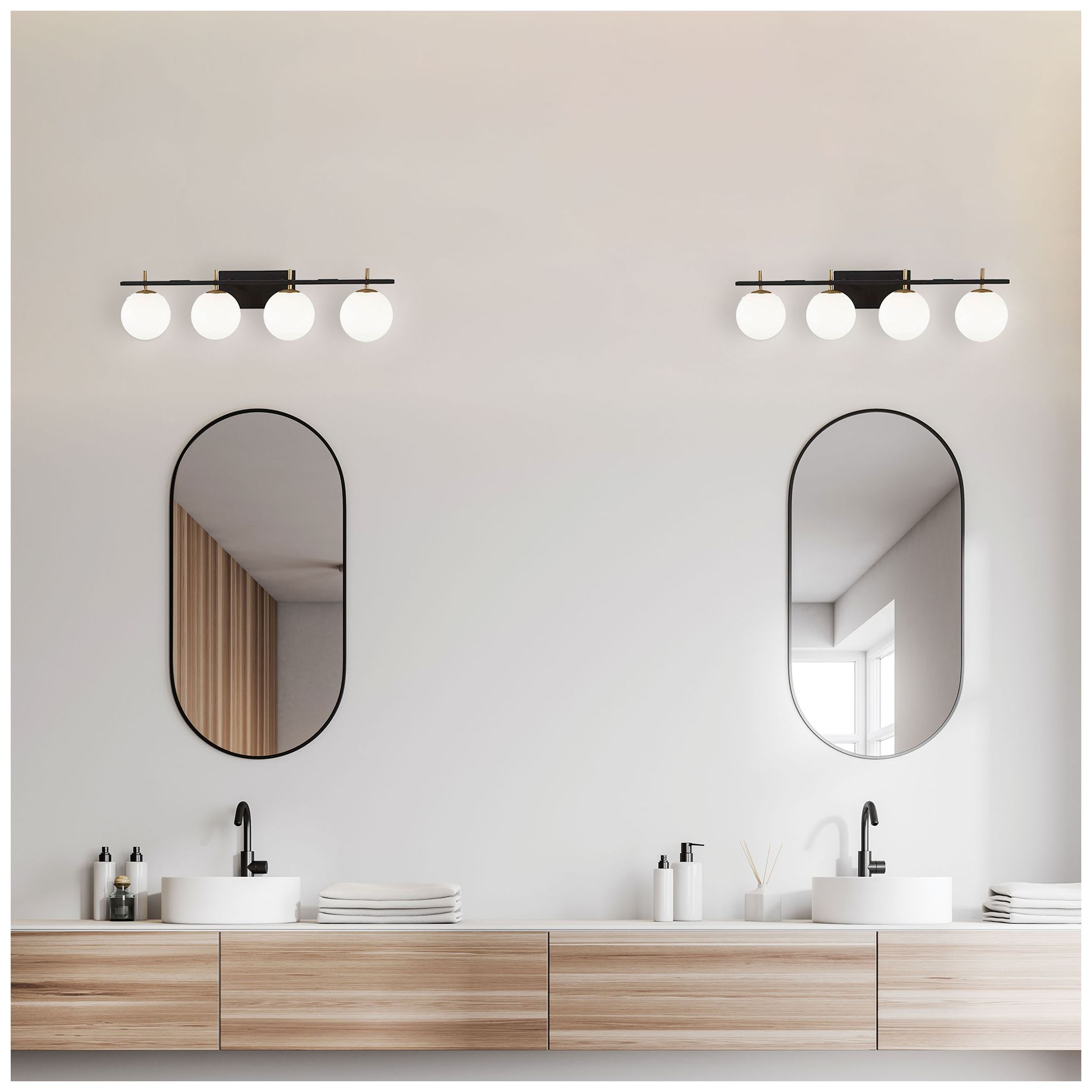 Image 2 Vivaldi Transitional 4 Light Vanity, Matte Black and Aged Brass more views