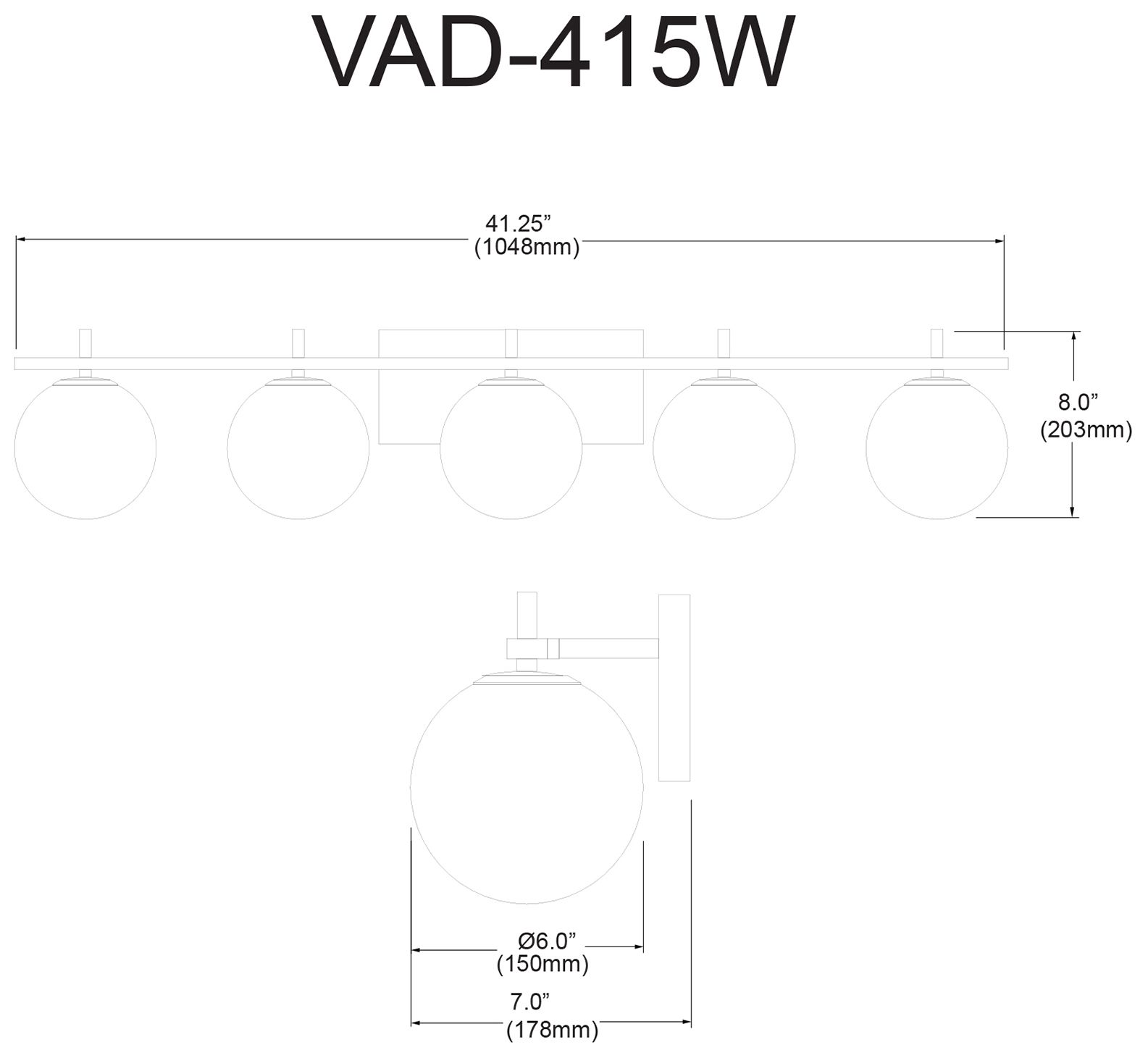 Image 4 Vivaldi Transitional 5 Light Halogen Vanity, Matte Black more views