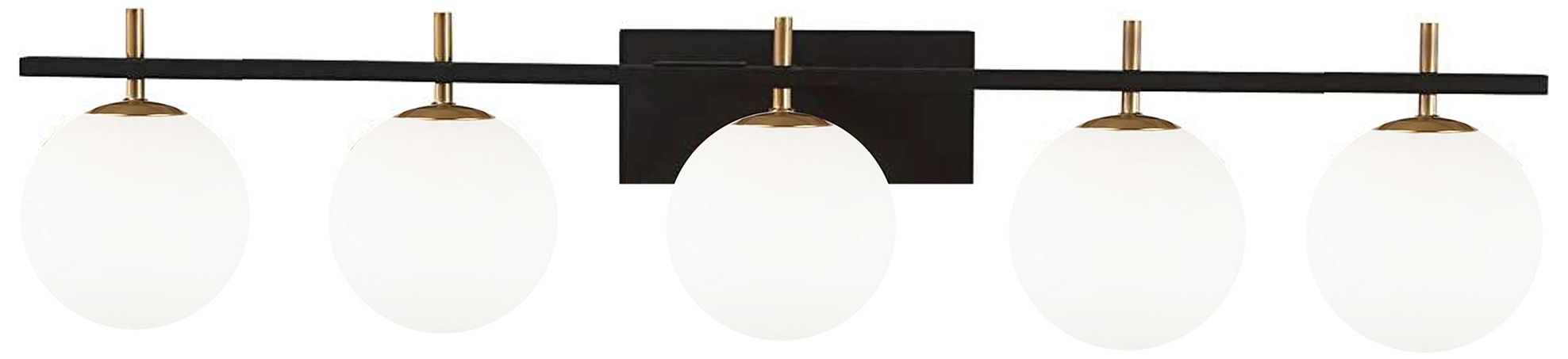 Vivaldi Transitional 5 Light Vanity, Matte Black and Aged Brass