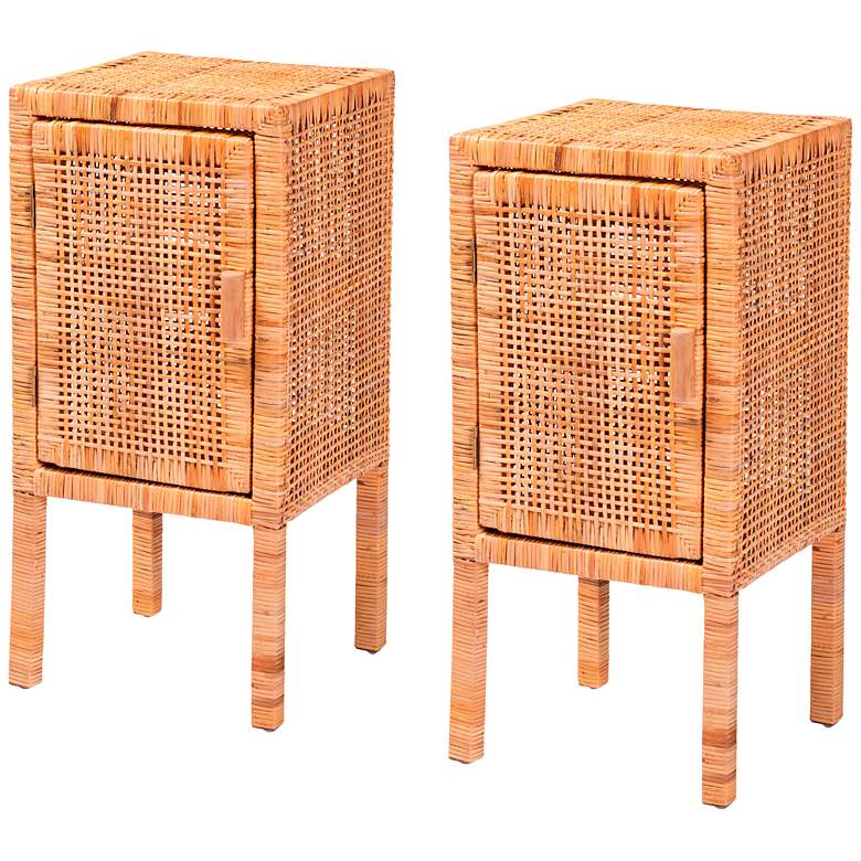 Image 1 Vivan 13 3/4" Wide Natural Brown Wood 1-Door Nightstands Set of 2