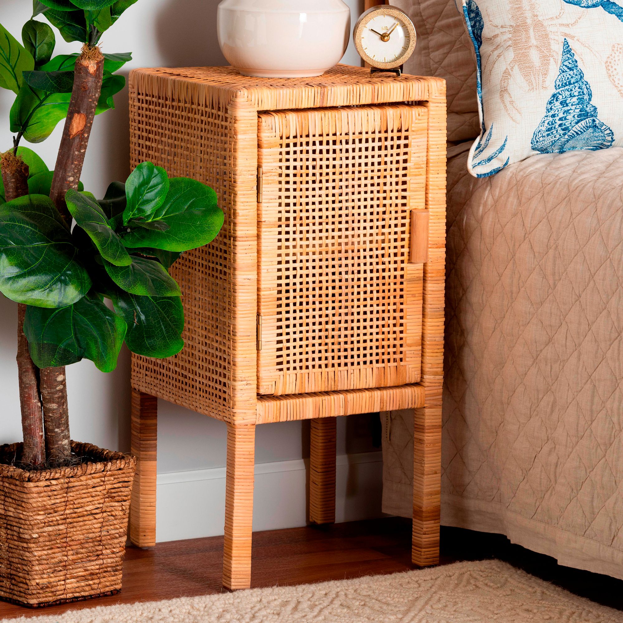 Vivan 13 3/4" Wide Natural Brown Wood 1-Door Nightstands Set of 2