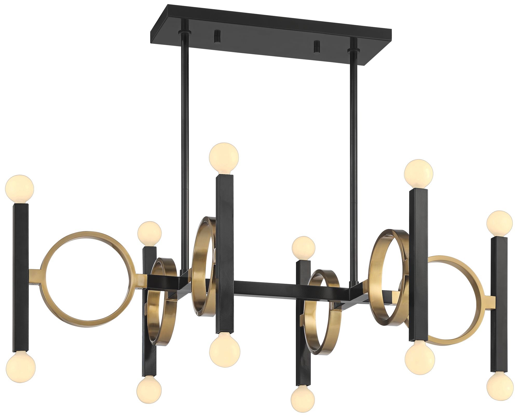 Vivara 37"W Gloss Black and Brass 12-Light Island Chandelier