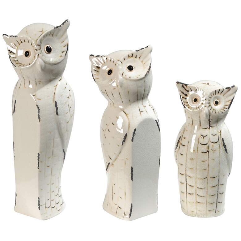 Image 1 Vivek 14" Off-White White Owls Trio - Set of 3