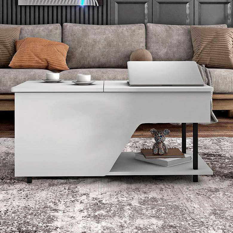 Image 1 Vives 37 1/2"W White Lifted-Top Coffee Table with LED Lights