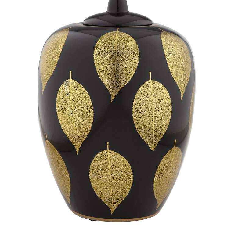 Vivian Black with Gold Leaves 11 1/2 inch High Decorative Lidded Jar more views