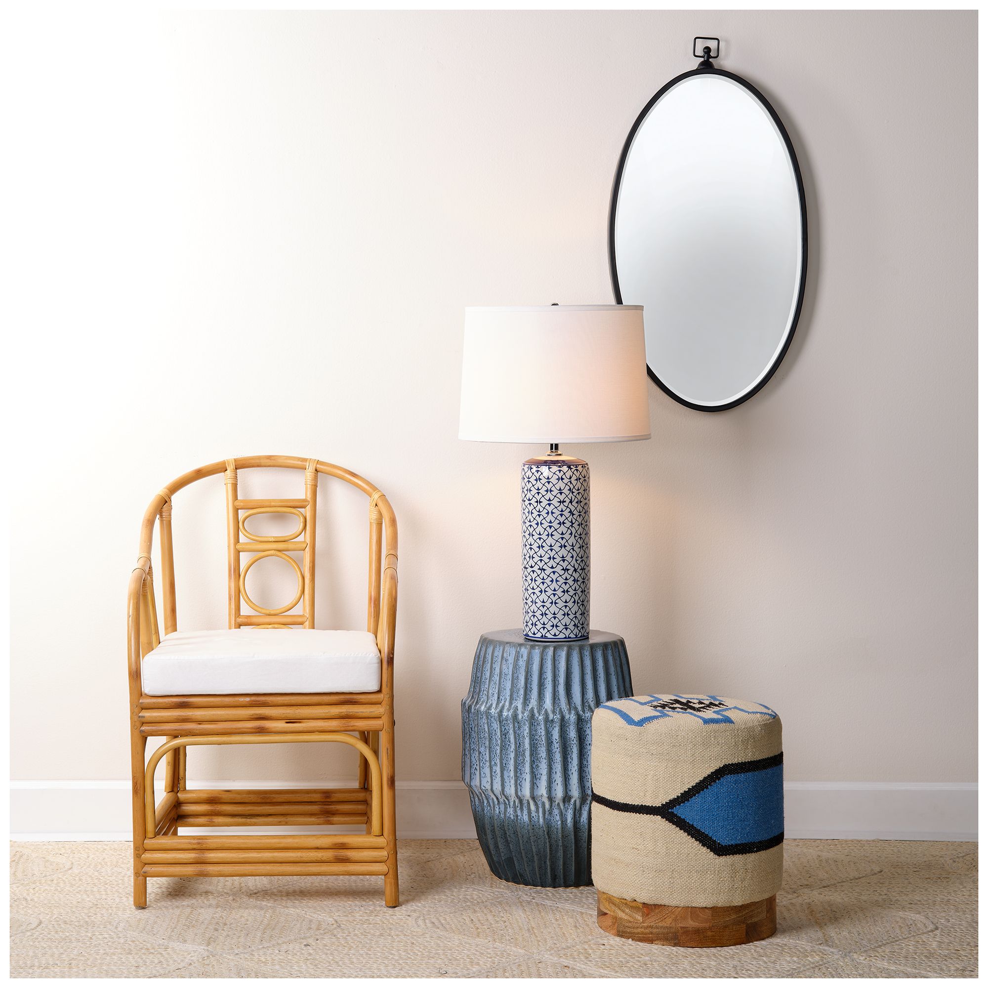 Image 5 Vivian Ceramic Blue and White Table Lamp with Linen Shade more views