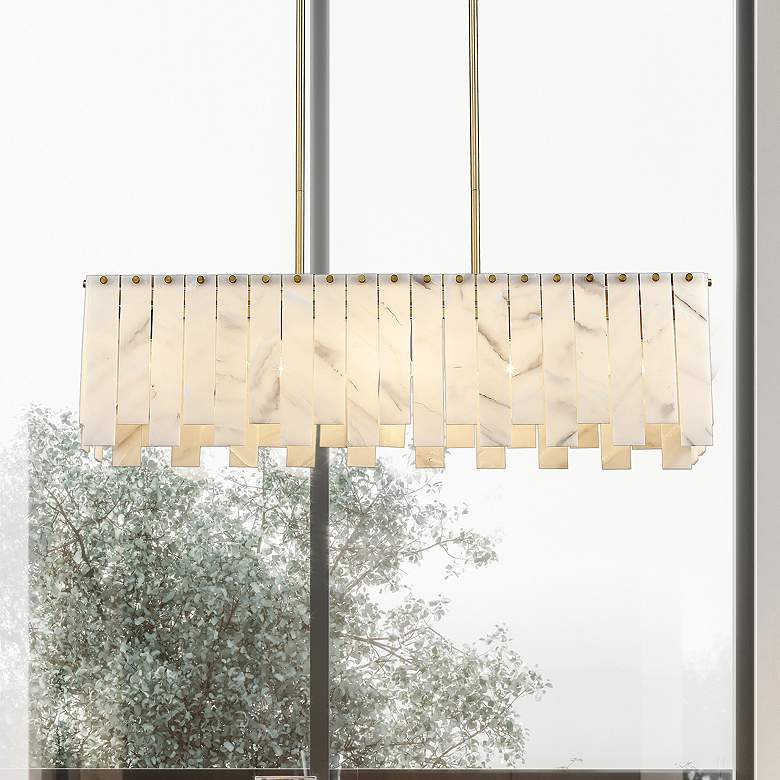 Image 1 Viviana 40 3/4" Wide Brass Linear Pendant w/ Alabaster Shade